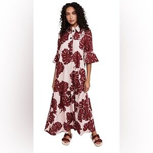 LA DoubleJ Burgundy and White Long Sleeve Dress
